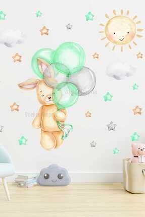 Balon Tutan Tavşan Çocuk Odası Duvar Sticker Seti SSTCKREKSP277