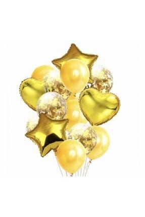 Konfetili Gold Balon Set Parti Seti Doğum Günü Seti DNZ 1798