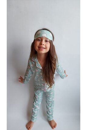 Kız Çocuk Papyonlu Tavşan Desenli Pijama Takımı 2021PJ001