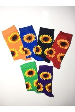 6'lı Ay Çiçeği Desenli Soket Kadın Çorap Cck6 cck6