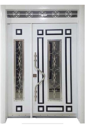Beyaz Çelik Kapı Ferforjeli Çelik Kapı, Beyaz Renk Villa Kapısı, Apartma Giriş Kapısı-sağ TYC00302480013
