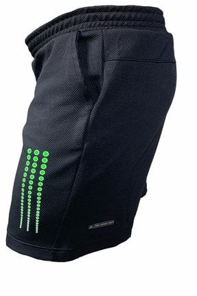 F&s Erkek Siyah Neon Yeşil Damla Baskılı Astarsız Cepli Koşu Günlük Spor Yürüyüş Fitness Şortu 1618635