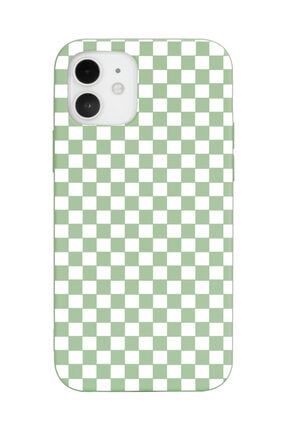 Iphone 12 Uyumlu Dama Tasarımlı Yeşil Lansman Telefon Kılıfı iPhone12amz-lns-018