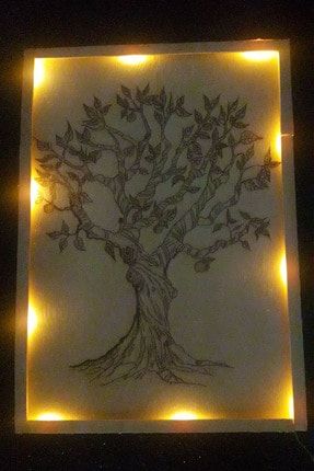 Işıklı Ahşap Hayat Ağacı Duvar Tablosu El Yapımı Dekoratif Tree Of Life Hediye Gece Lambası Tablo TRFL1254