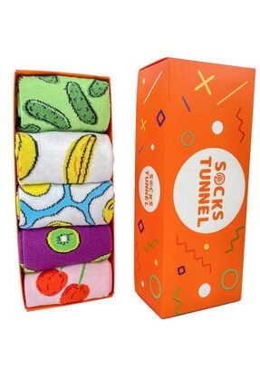 Unisex 5'li Meyve Desenli Renkli Çorap Set 6001-36-44