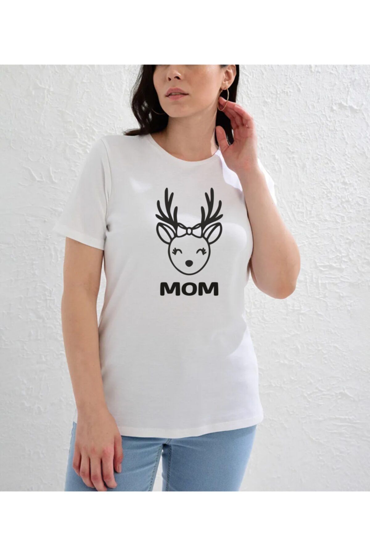 Geyik Suratlı Anne Bebek Tshirt Zıbın(tekli Ürün Kombin Yapmak Için 2adet Sepete Ekleyiniz)