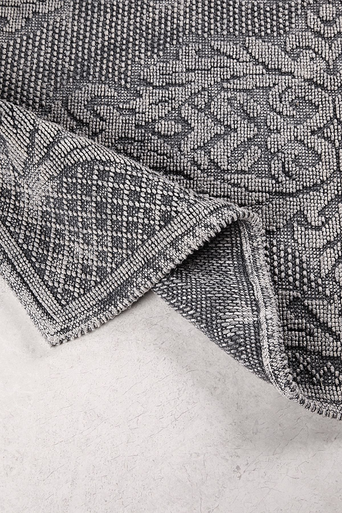 Bluenity Raya Damask Doğal Pamuk 2'li Banyo Matı 60x100+50x60 - Gri TB9110