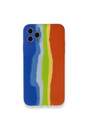 Iphone 11 Pro Tam Silinebilir Sıvı Silikon Rainbow Desenli Içi Kadife Silikon Kılıf EBRU13
