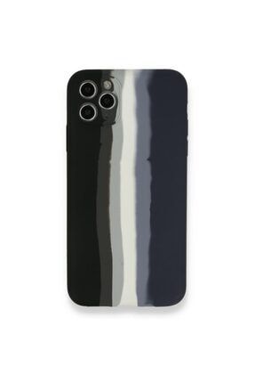 Iphone 11 Pro Uyumlu Tam Silinebilir Sıvı Silikon Rainbow Desenli Içi Kadife Silikon Kılıf EBRU13
