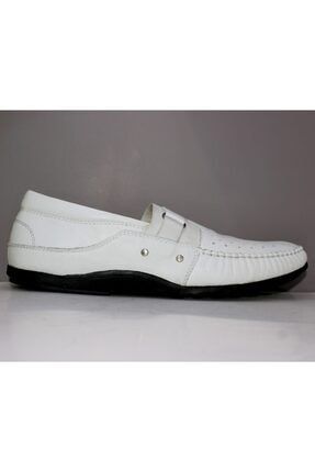 Erkek Beyaz Deri El Yapımı Rahat Loafer Ayakkabı 005-4270