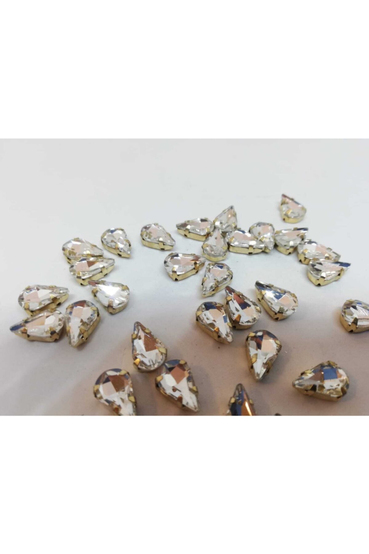 yiğit aksesuar 8*13 Sarı Kasa Beyaz Cam Taşlı Kasalı Dikme Taş 50adet