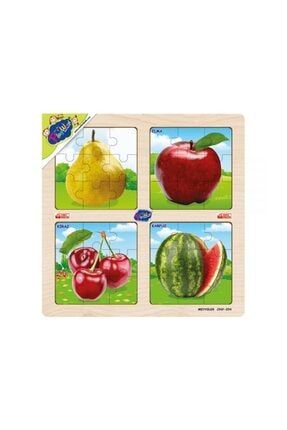 Ahşap Eğitici 4'lü Çocuk Bebek Puzzle Oyun Meyveleri Öğreniyorum dop7649870igo