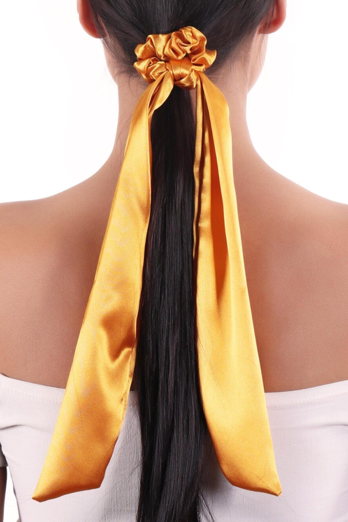 Hahai Women's Long Ribbon Model Satin Scrunchie Buckle