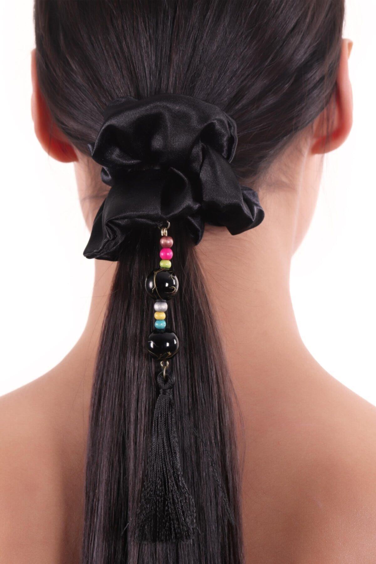 Hahai Women's Beaded Tassel Detailed Scrunchie Buckle