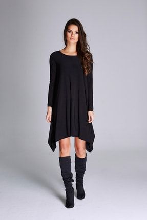Kadın Siyah Asimetrik Kesim Elbise 14L4082
