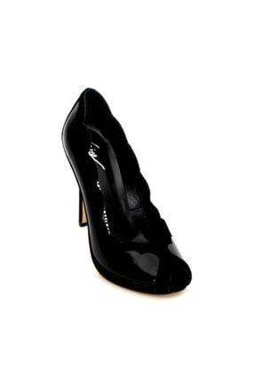 Siyah Hakiki Deri Stiletto Topuklu Bayan Ayakkabı KRNVL984