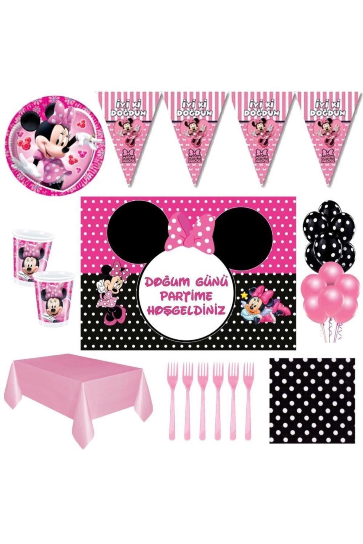 Minnie Mouse 16 Kişilik 50x70 Cm Afişli Puantiyeli Doğum Günü Parti Süsleri