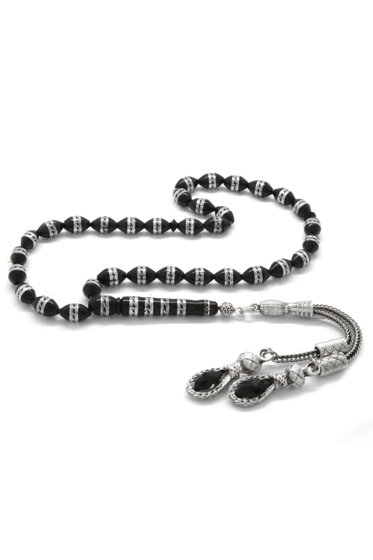 Tesbihane-Alpaca Tasseled Double Row Spiral Metal Embroidered Barley Cut Kuka Rosary 1