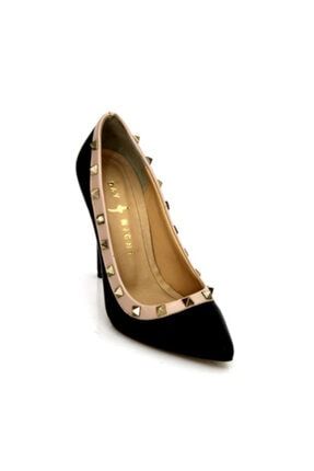 Siyah-pudra Hakiki Deri Bayan Stiletto Topuklu Ayakkabı KRNVL1162