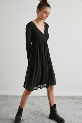 Kadın Siyah Kruvaze Elbise EL024