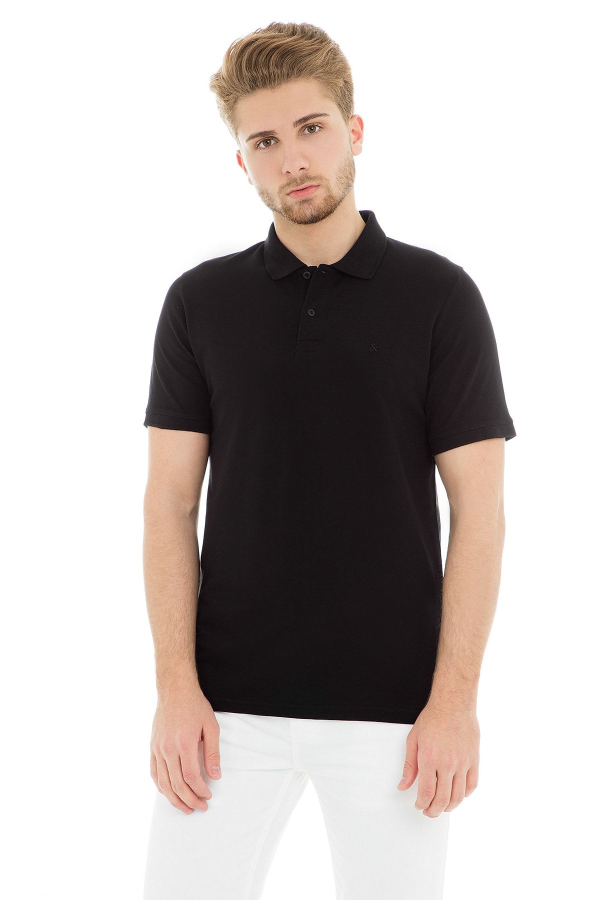 تی شرت یقه پولو مشکی مردانه POLO YAKA T SS NOOS Jack Jones Jack & Jones