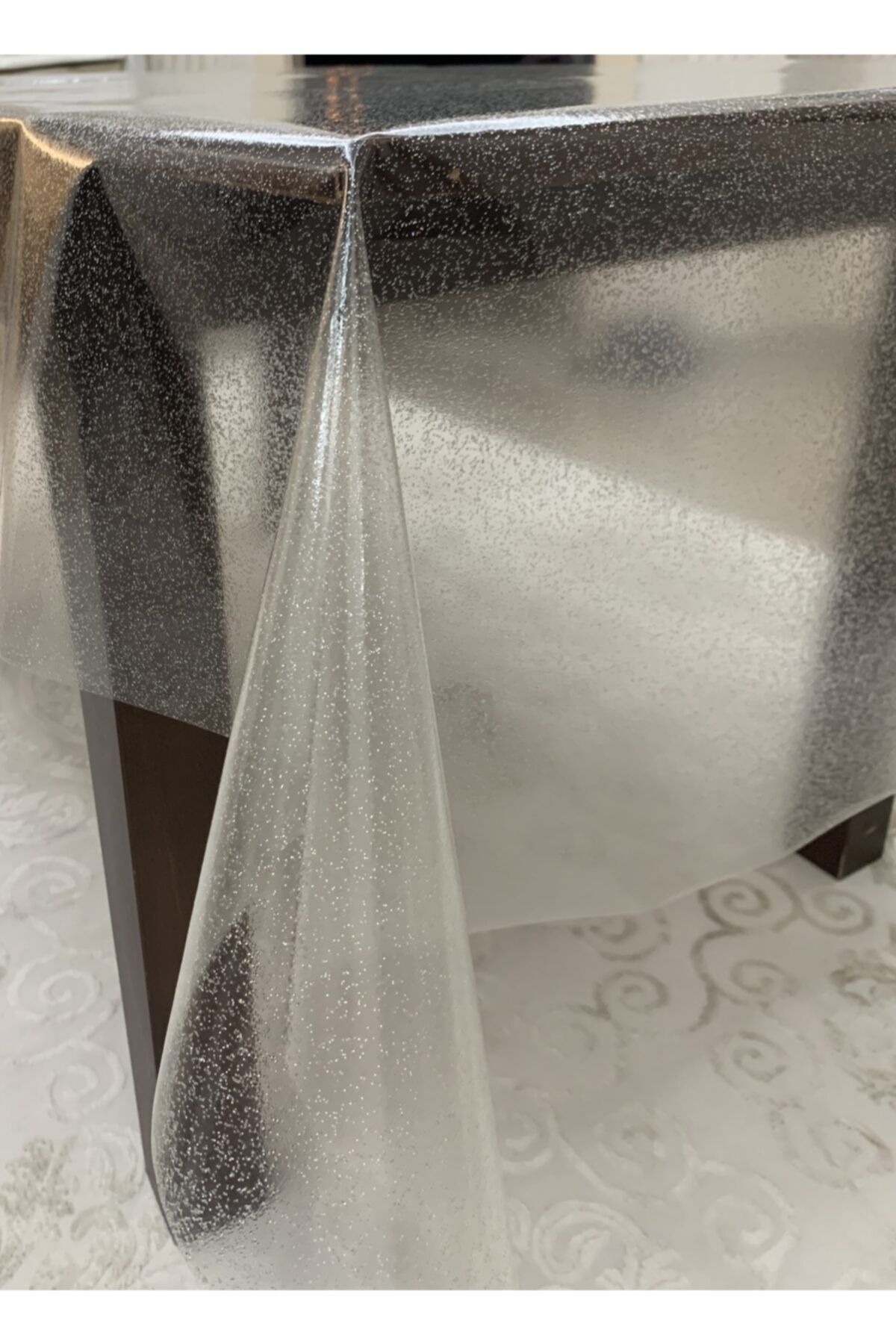 FANTASTIC-PVC Transparent Silver Glitter Oilcloth Tablecloth 1