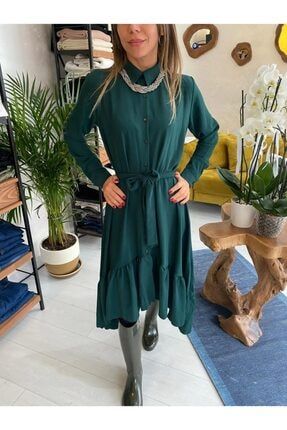 Kadın Petrol Yeşili Şifon Elbise CHR2267