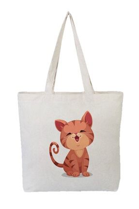 Modakedi Bag Kulaklikla Muzik Dinleyen Yavru Kedi Alisveris Plaj Bez Canta Trendyol