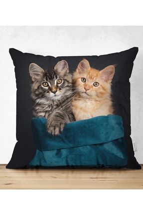 Çift Taraflı Sevimli Kedi Desenli Dijital Baskılı Modern Süet Yastık Kırlent Kılıfı Suet-K-5731