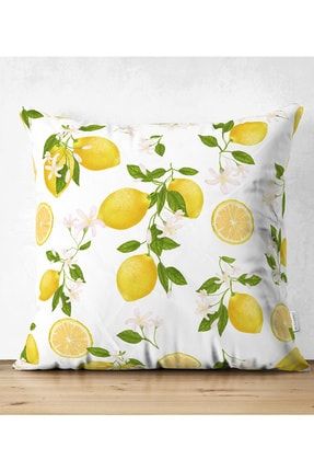 Çift Taraflı Limon Desenli Ilkbahar Renkleri Dijital Baksılı Süet Yastık Kırlent Kılıfı Suet-K-3100