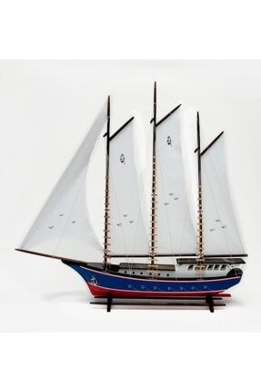 Ahşap Bez Yelkenli Açık Yat Modeli – Ağaç Gemi Tekne Kayık Sandal Kotra Maketi BAY-4