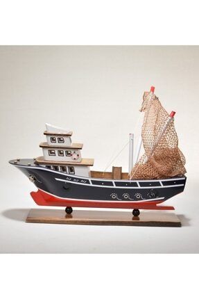 Ahşap Karadeniz Balıkçı Gemi Modeli - Ağaç Tekne Kayık Kotra Maketi B-4