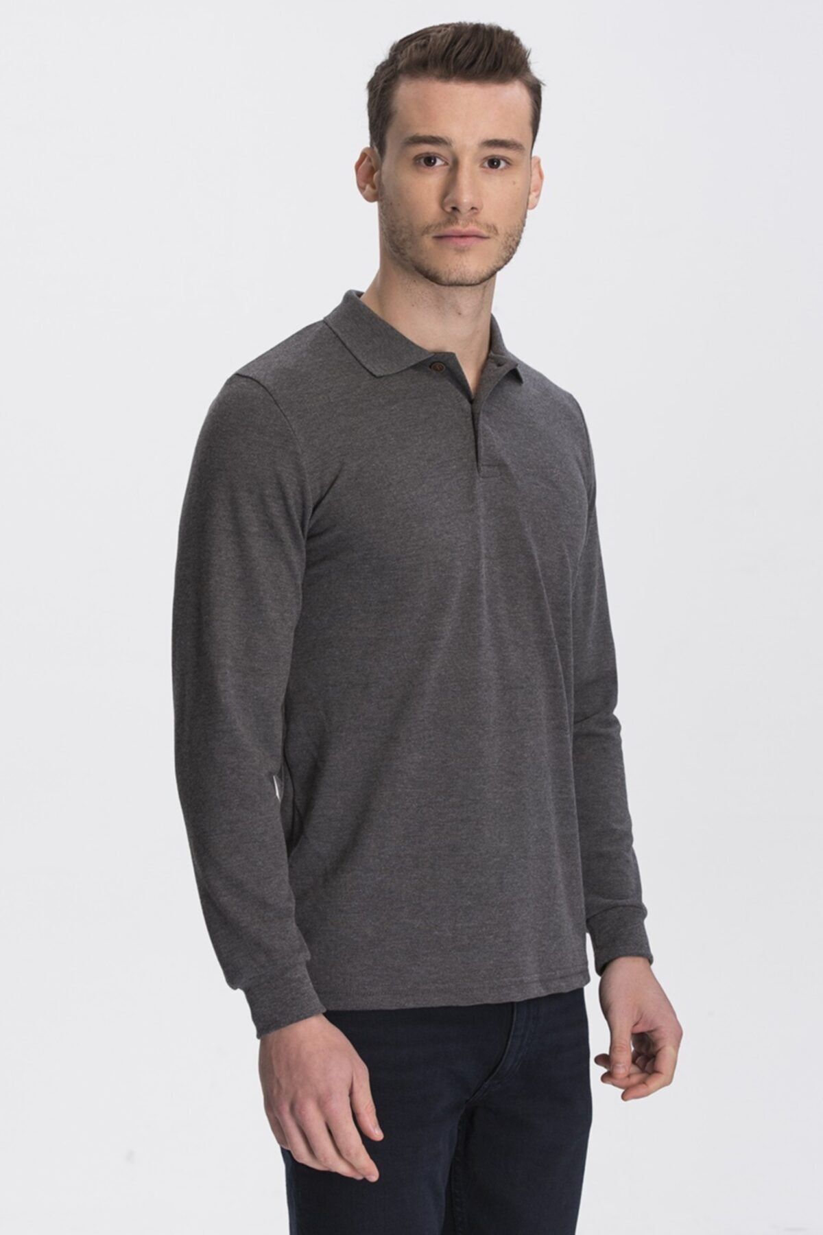 Dark grey online long sleeve polo