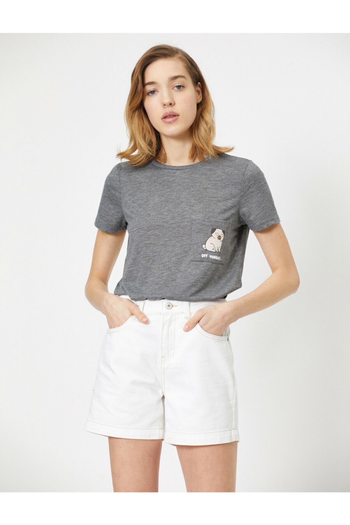 Koton T-Shirt Grau Figurbetont Fast ausverkauft