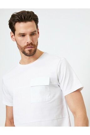 Erkek Beyaz Cep Detayli T-shirt 0YAM14877OK