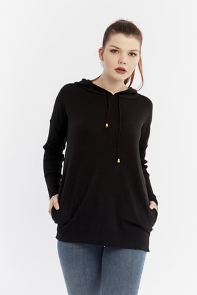 citycenterfashion Kadın Siyah Kapüşonlu Kazak Cty-akc-11185