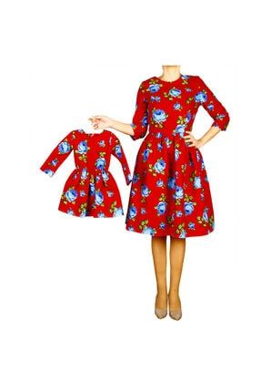 Hotice Anne Kız Pazen Çiçekli Kırmızı Kışlık Elbise (TEKLİ FİYAT) HTC/AK09