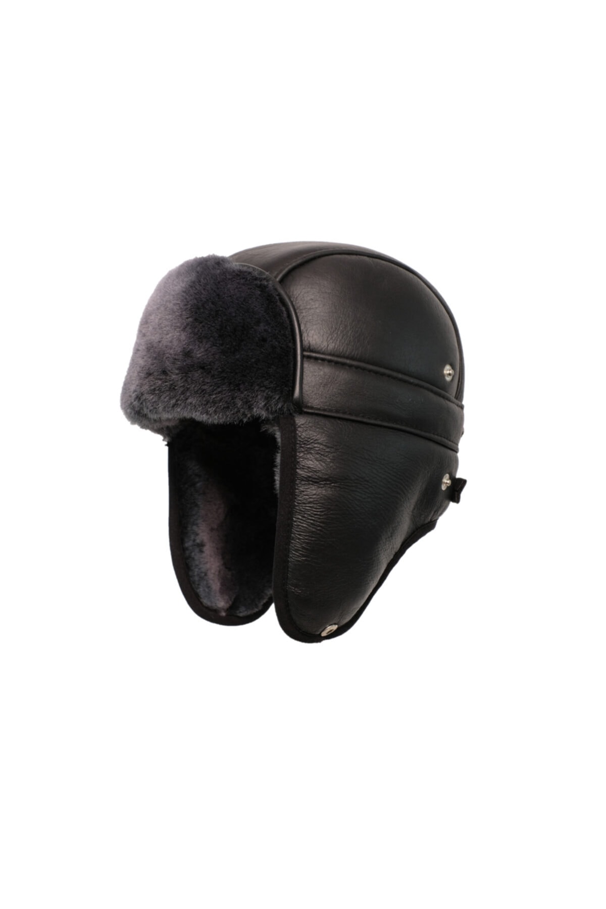 Mumcu's Leather Unisex Siyah Deri Kışlık Pilot Şapkası