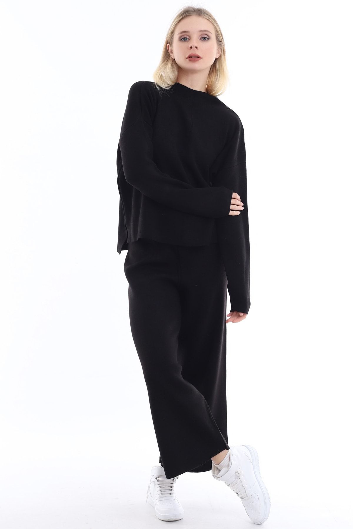Matte-Custom, Loose and Comfortable Design, Soft Textured Sweater, Elastic Waist Trousers Knitwear Set 5