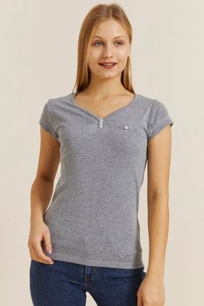 Kadın Grimelanj Düğmeli Yaka T-shirt 30001