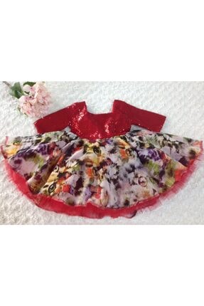 Hotice Kız Çocuk Abiye Kırmızı Payetli Prenses Stil Elbise HTC20/018