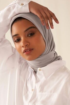 Hijab Tesettür Pamuk Caz Şal Modeli - Gri 15300004