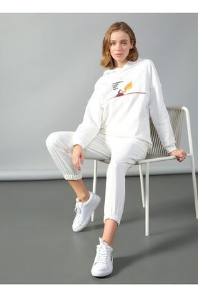X Boyner Kapüşonlu Genişfit Baskılı Beyaz Kadın Sweatshirt - K-cem15 5002726414