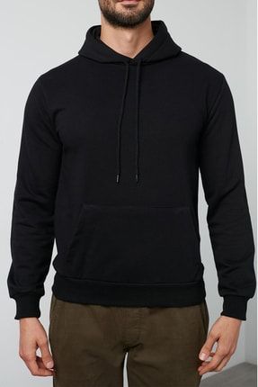 Erkek Siyah Kapüşonlu Orta Kalın Kışlık Sweatshirt SWEAT-01