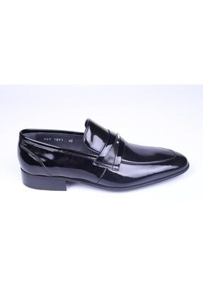 1091 Erkek Siyah Bağcıksız Rugan Deri Klasik Ayakkabı MK1091