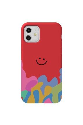 Iphone 11 Kırmızı Renk Patern Smiley Tasarım Telefon Kılıfı Patern_201