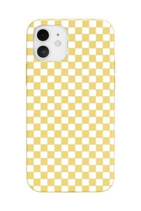 Iphone 12 Uyumlu Dama Tasarımlı Sarı Lansman Telefon Kılıfı iPhone12amz-lns-018