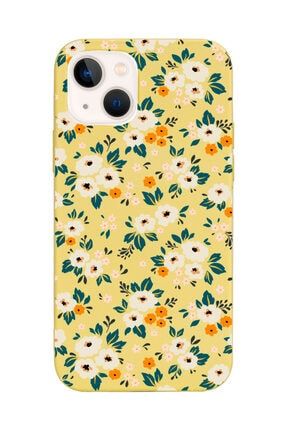 Iphone 13 Uyumlu Çiçek Bahçesi Tasarımlı Sarı Lansman Telefon Kılıfı iPhone13amz-lns-002