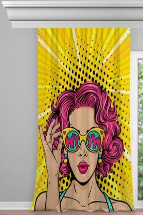 Yemey Yapan Pop Art Tarzı Kadın Desenli Dekoratif (tek Kanat ) Fon Perde FON1788
