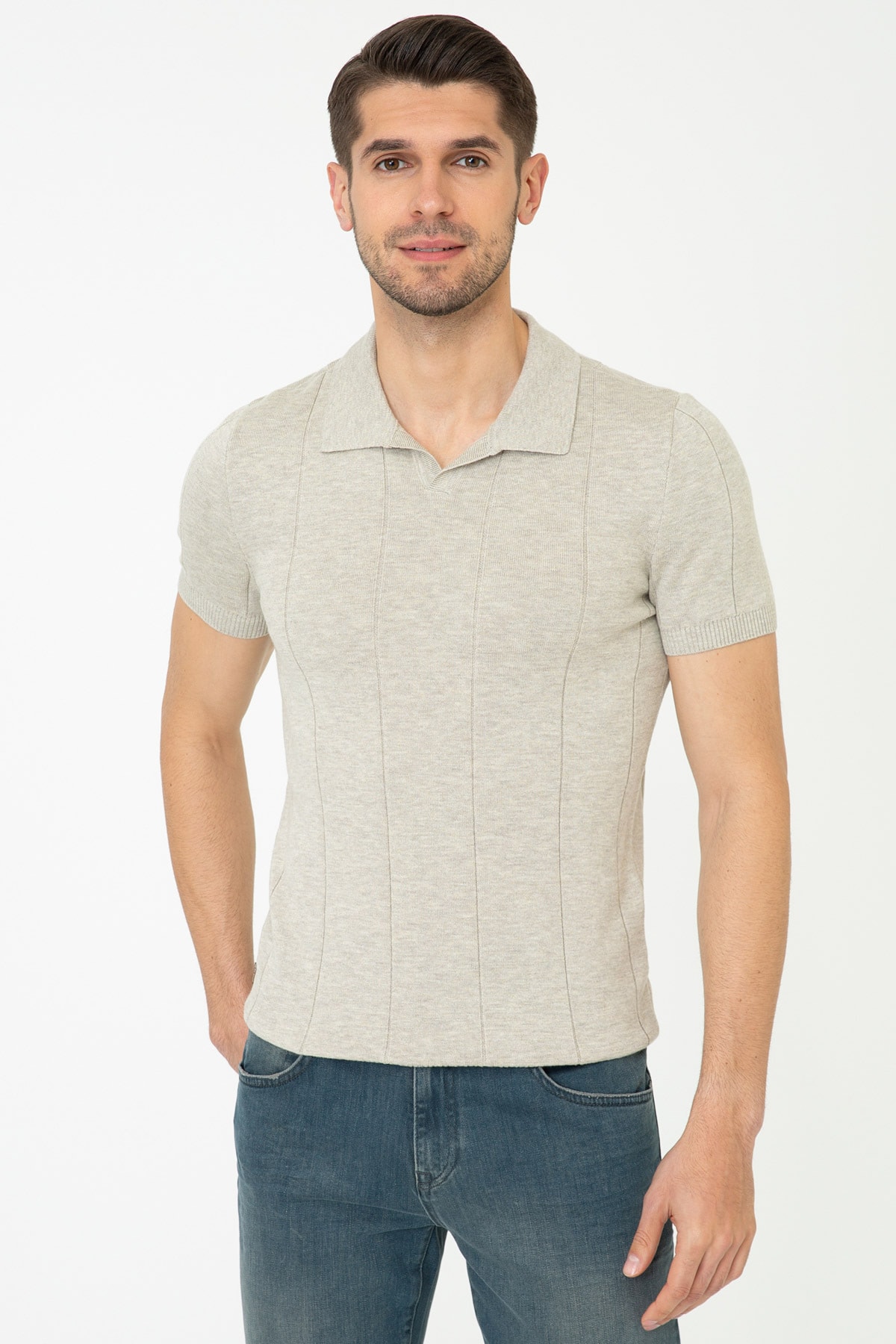 پیر کاردین پلیور مردانه طرح ملانژ شنی G021SZ0TK.000.1277810